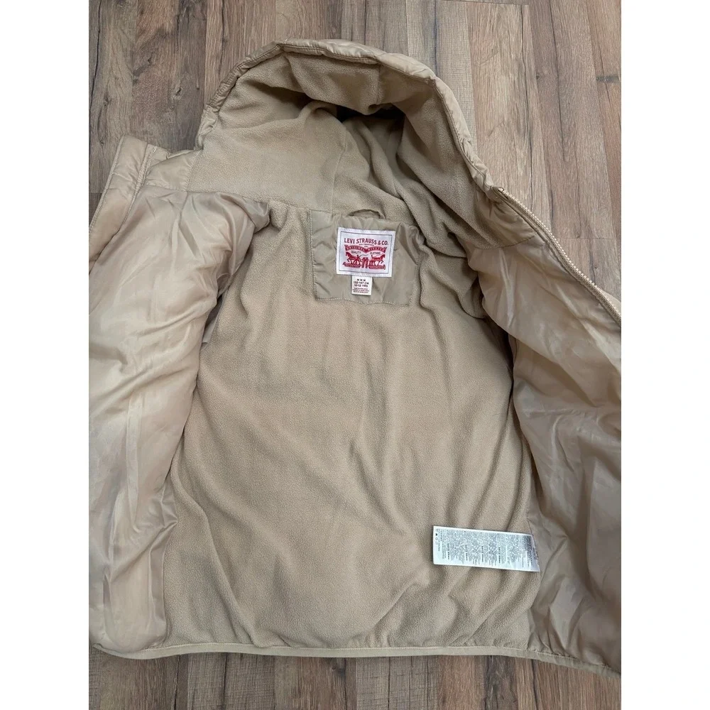 Levi's Kids Puffer Jacket 10-12 Beige Hooded Winter Coat‎ Youth